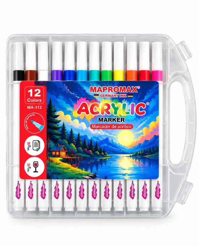 ماژیک اکریلیک ۱۲ رنگ MAPROMAX – مدل Acrylic Marker